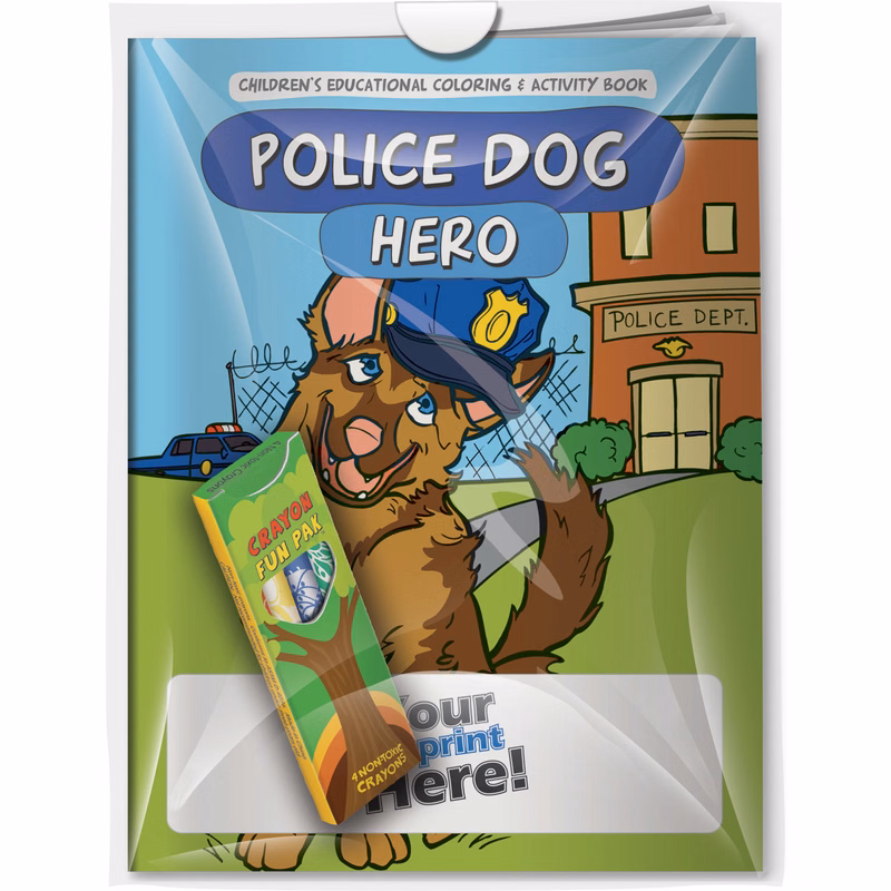 Combo Pack - CB1089 Coloring Book & 4-Pack of Crayons (Imprinted) in a Poly Bag