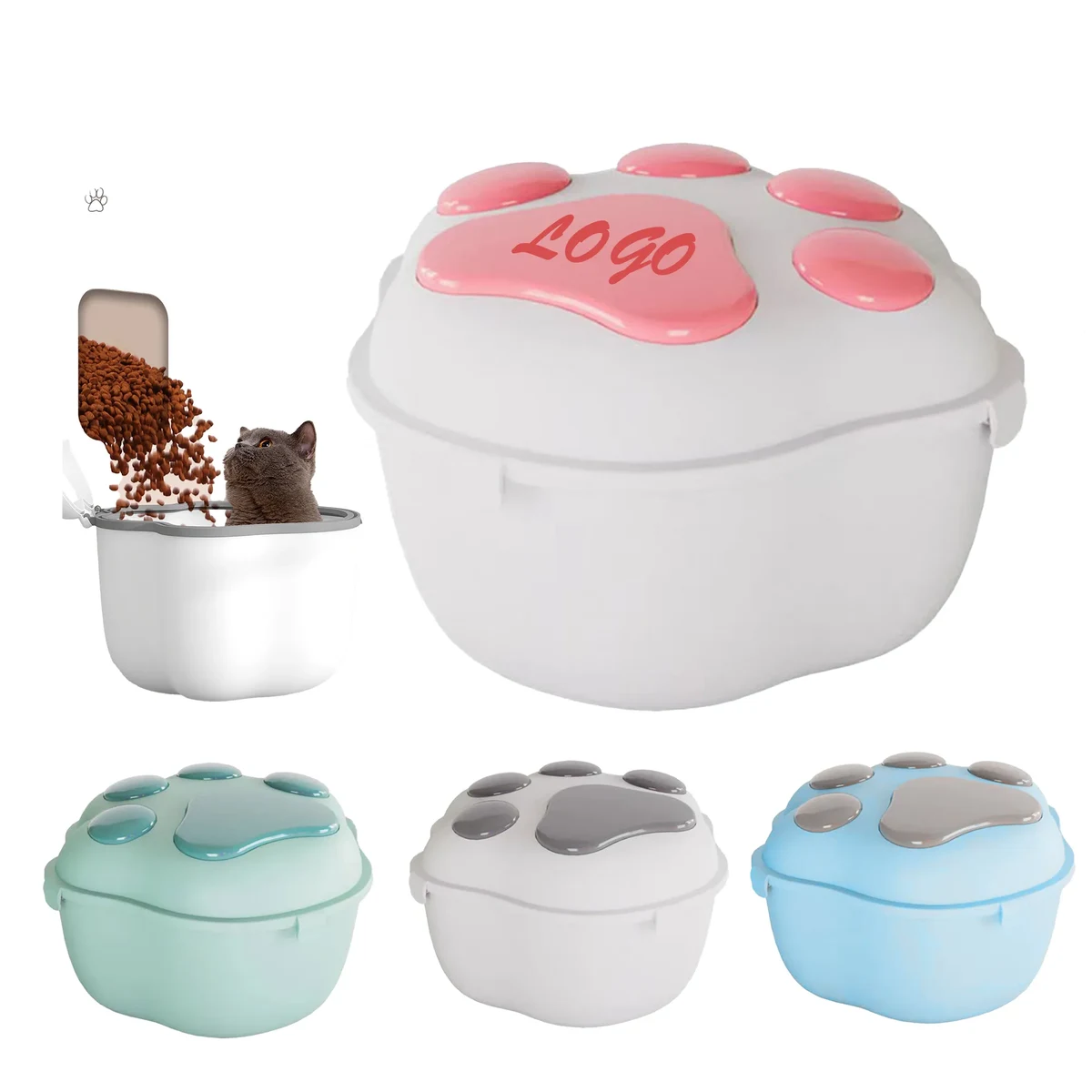 MOQ 30 Pet Food Storage Bucket Bin Cat Paw Shape 1