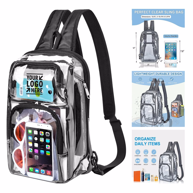 Adjustable Reinforced Strap Backpack Stadium Approved 3 in 1 Clear Crossbody Sling Bag