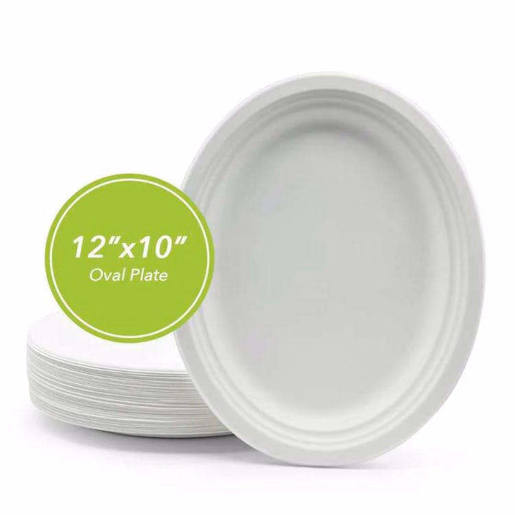 Three Leaf Bagasse Oval Plates 25 Pack