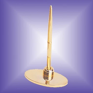 GOLD PLATED BRASS OVAL PEN HOLDER WITH PEN 1