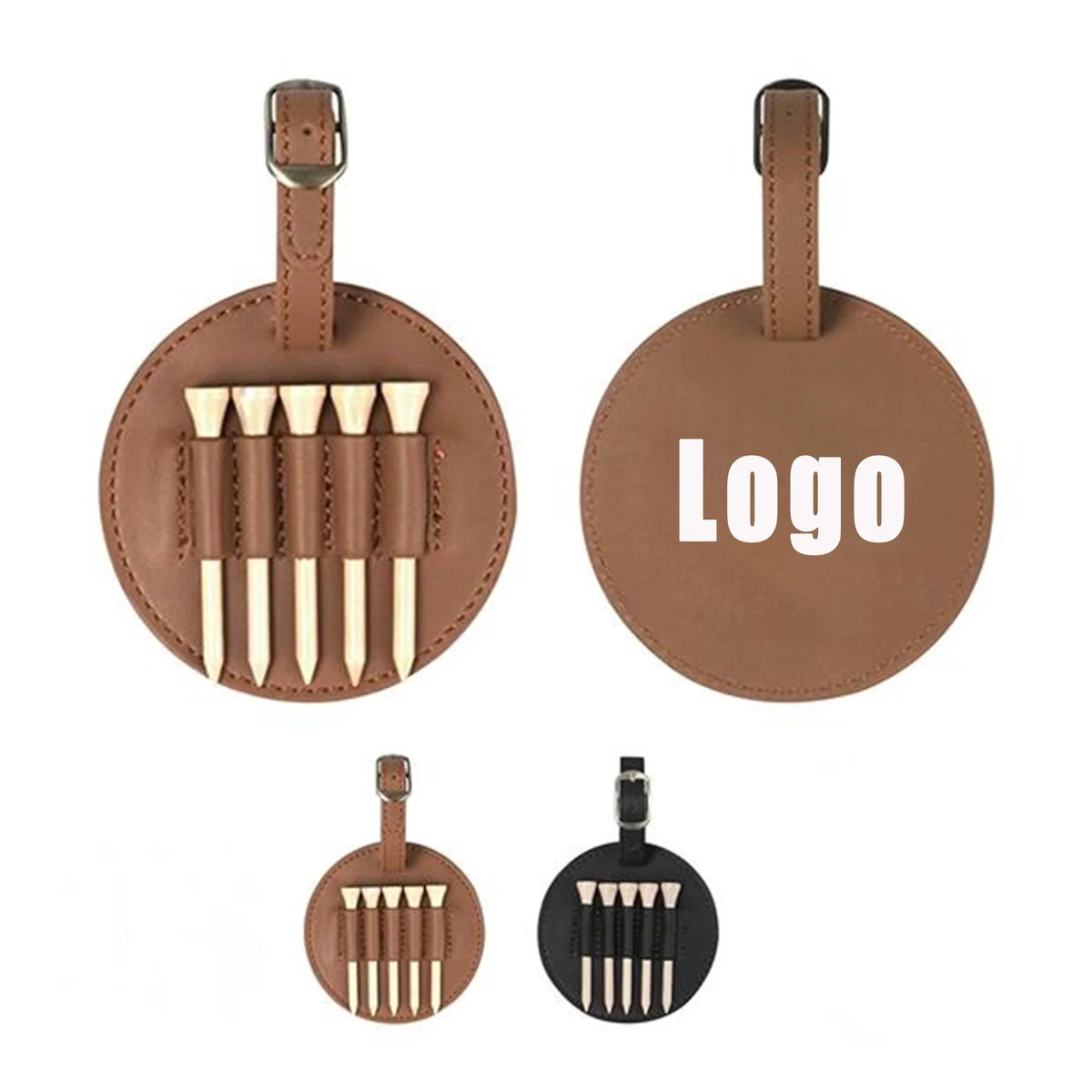 PU Leather Golf Tee Holder Bag With Tee 1