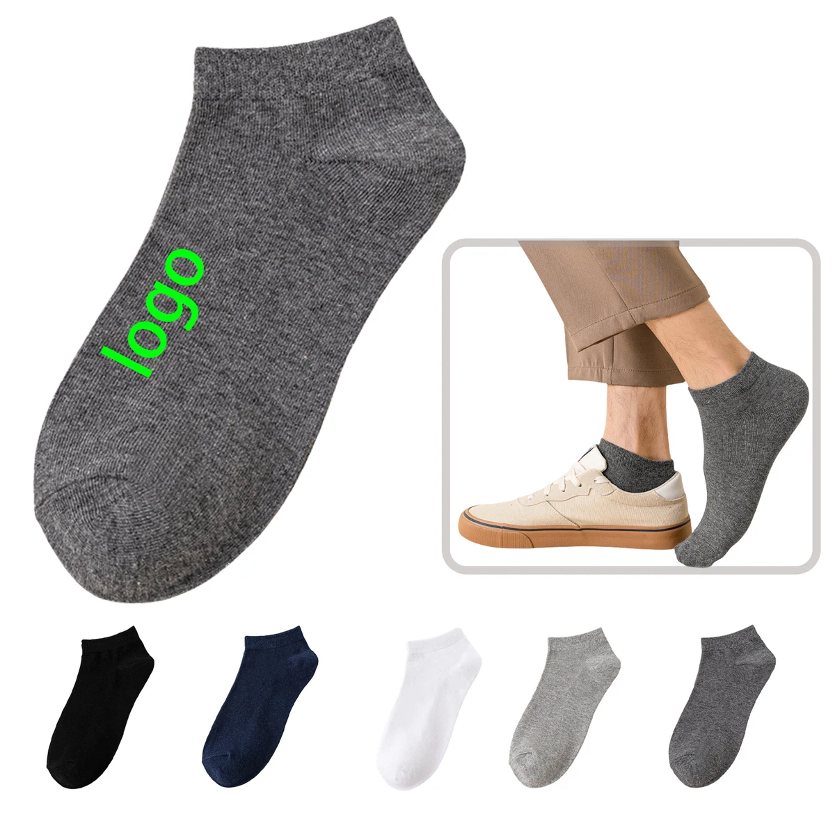 Men's No Show Socks Custom Logo - Soft Cotton, Elastic & Durable 1
