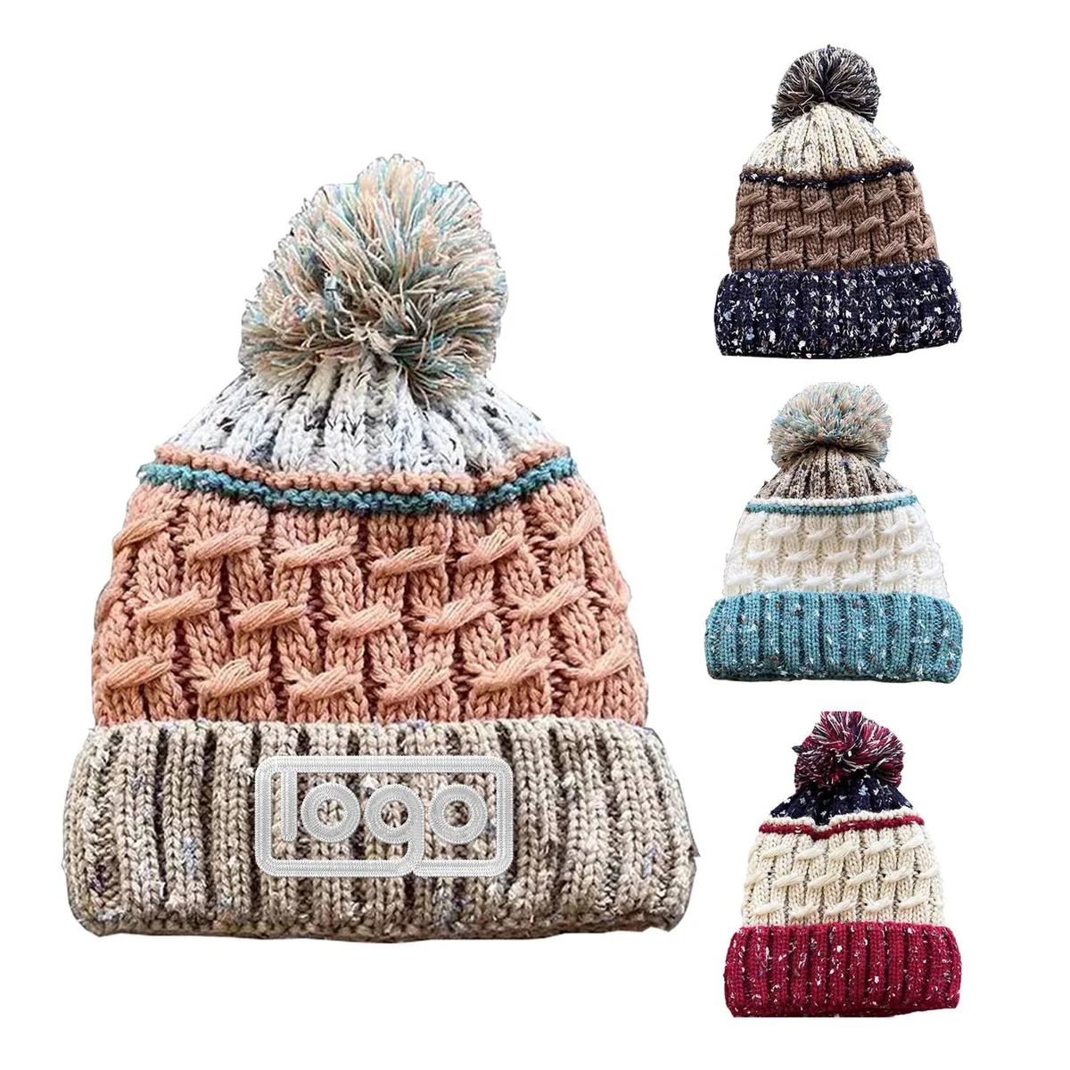 Mixed Color Striped Velvet Beanie Hat 1