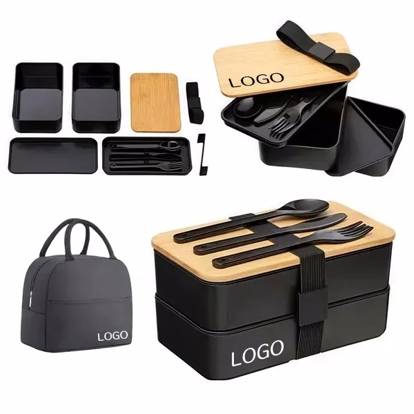 Double-Layer Bento Box with Bamboo Lid