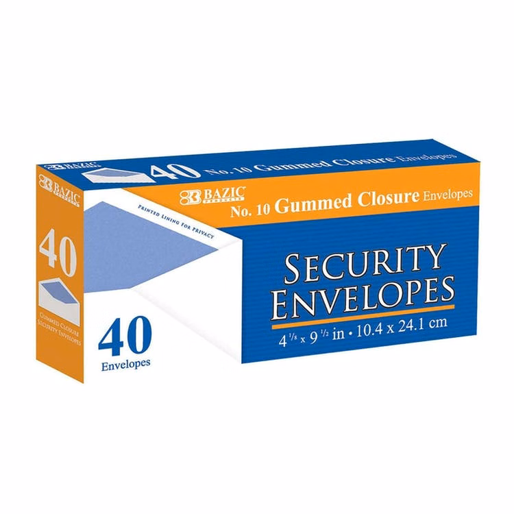 Gummed Closure Security Envelopes - 40 Pack #10