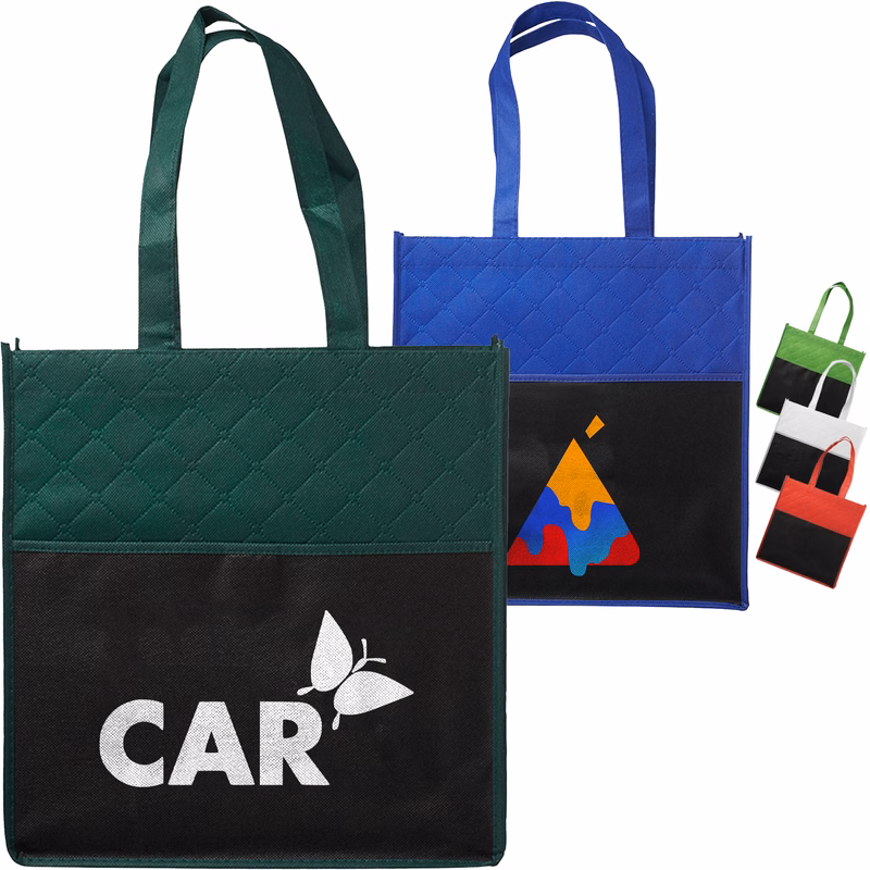 130 GSM Reusable Quilted Pocket Shopping Tote Bag W/ Gusset (13" x 13.75" x 3")