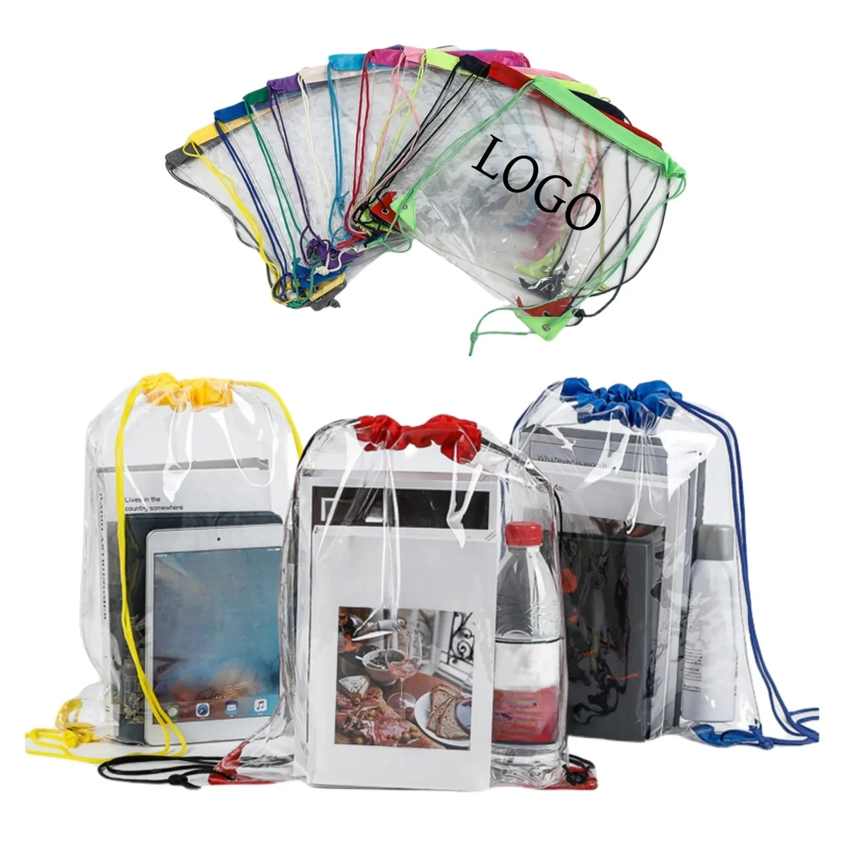 Clear Colorful Drawstring Bags 1