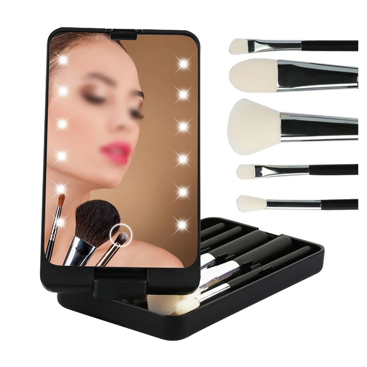 Mirror With Makeup Brush Set 1