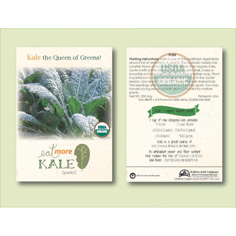 Organic Kale Seed Packet - Standard Size 3.25" x 4.5"