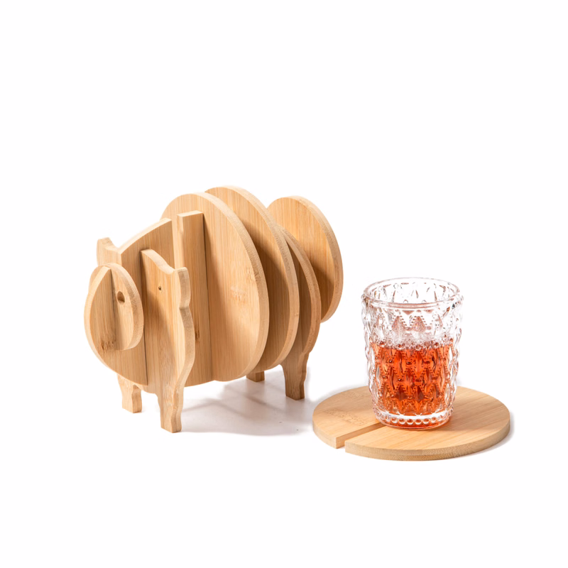 Pig Shaped Bamboo Coaster and Table Top Decoration