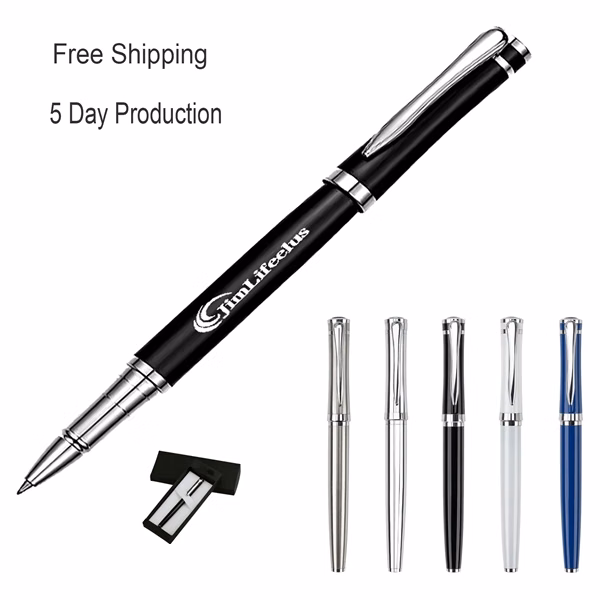 Custom Stainless Steel Ballpoint Pen with Matte Black Finish & Gift Box — Executive Promo