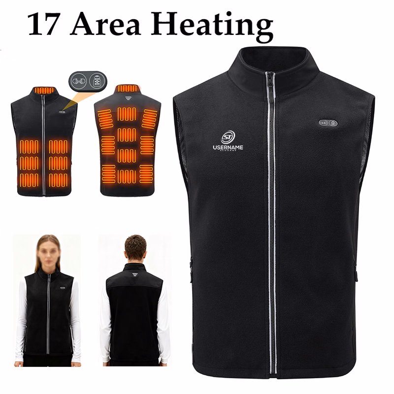 USB Powered heating Warm Fleece Vest Polar Soft Sleeveless Classic Fit with Zip up Pockets