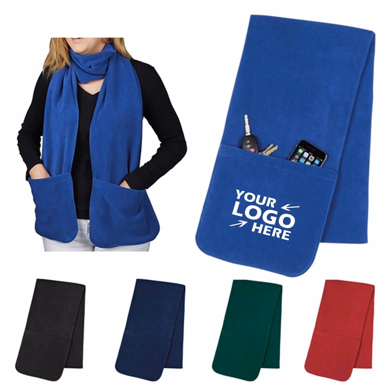 Embroidered Custom Fleece Scarves Shawls With Pockets