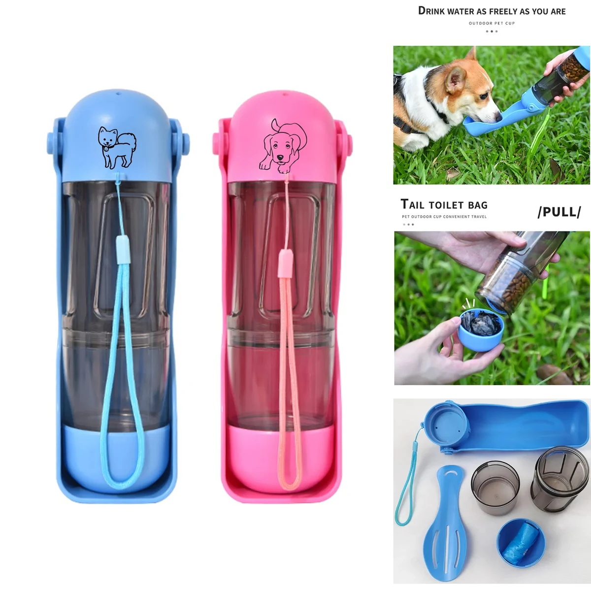 Outdoor Pet Water Bottle With Food Container MOQ10PCS 1