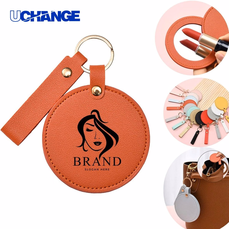 Circle Leather Key Tag Classic ID Style Keychain