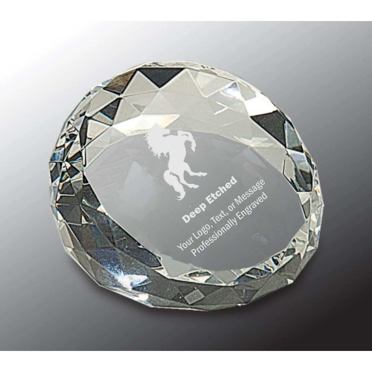 2 1/2" x 1 3/4" Clear Round Crystal Facet Paperweight Award 1