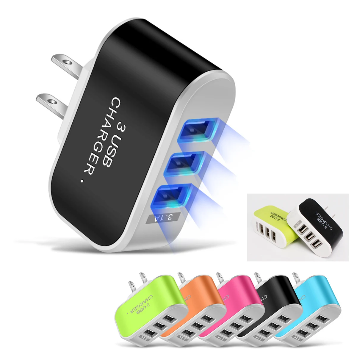 3 Port LED USB Power Wall Charging Block MOQ 50pcs 1