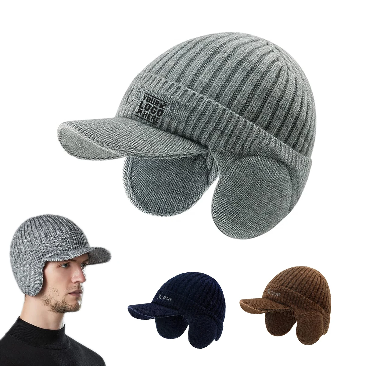 Men Women Winter Knitted Outdoor Beanie Fleece Lined Ear Warmer Hat 1