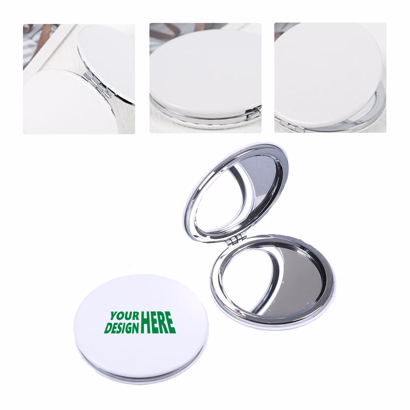 MOQ 50 Custom Logo PU Leather Folding Pocket Mirror Compact Beauty Mirror