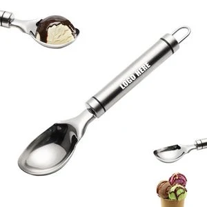 Stainless Steel Ice Cream Scoop Spoon With Elegant Double Black Ring Handle 1