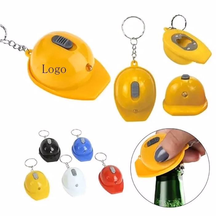 Mini Helmet Bottle Opener w/LED Light Keychain