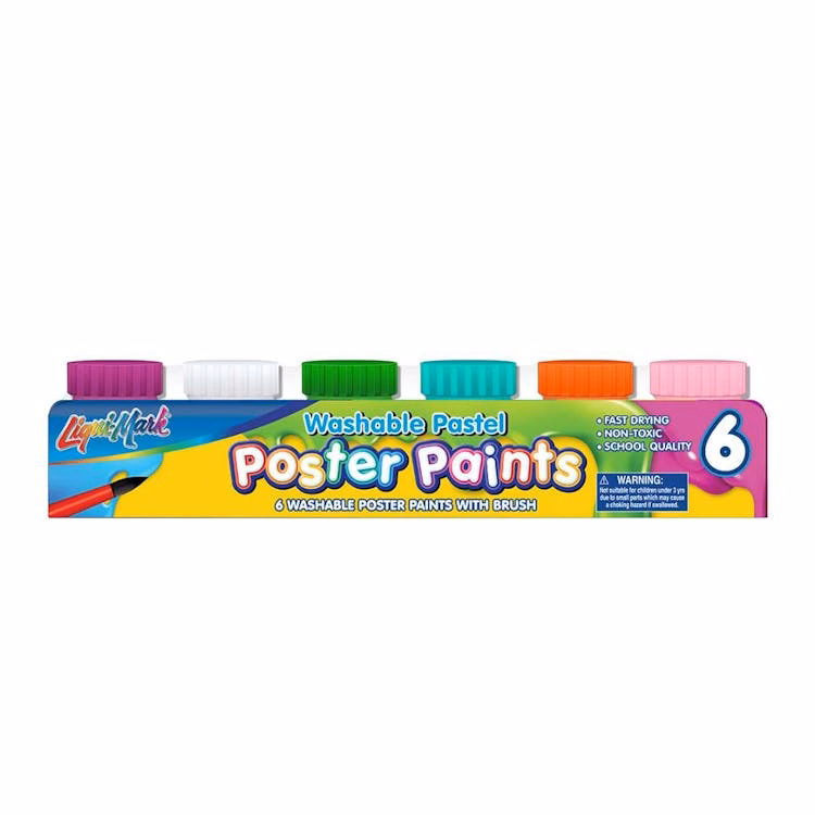 Pastel Poster Paint Set with Brush 6 Colors