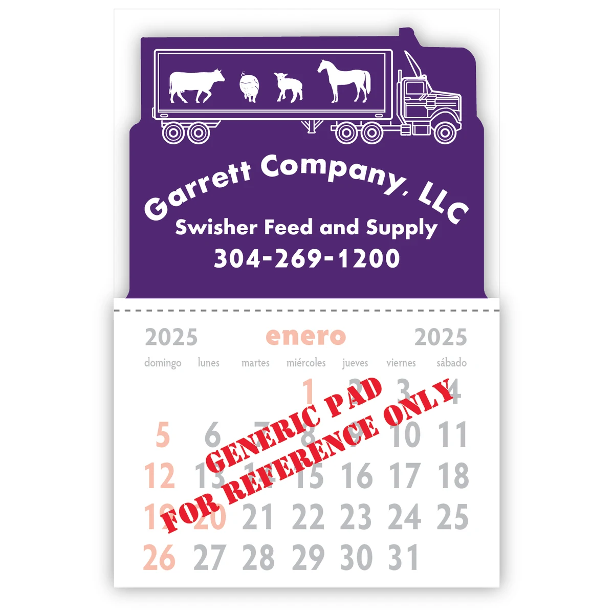 Designer Shaped Kwik-Stik 6 mil Smooth White Vinyl Spanish Calendar w/ Semi Truck Top 1