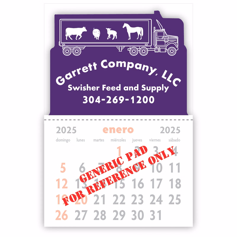 Designer Shaped Kwik-Stik 6 mil Smooth White Vinyl Spanish Calendar w/ Semi Truck Top