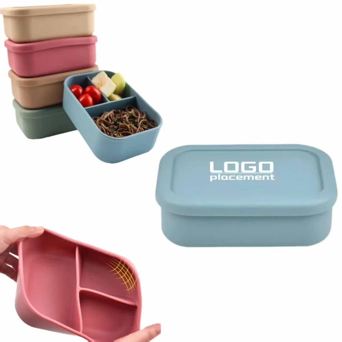 Microwave-Safe Silicone Bento Box, 3-Compartment, Leak-Proof 1