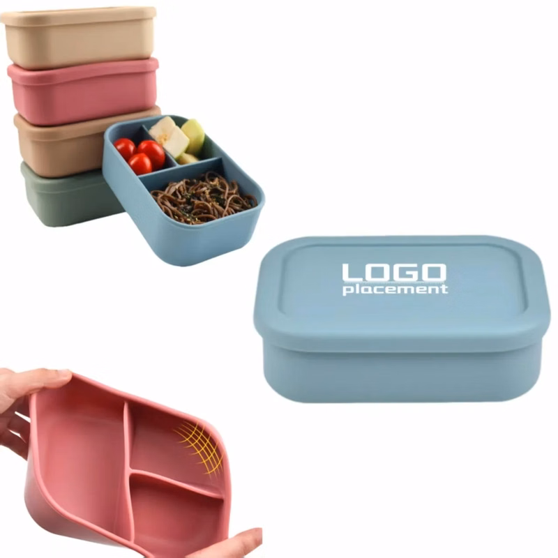 Microwave-Safe Silicone Bento Box, 3-Compartment, Leak-Proof