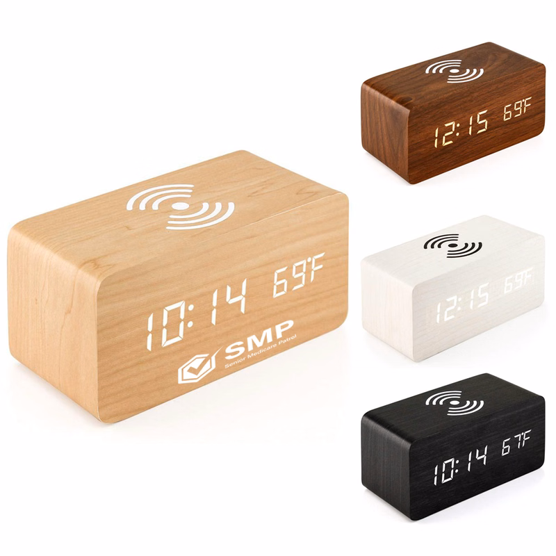 5W Wooden Qi Fast Wireless Charger w/ Digital Led Clock