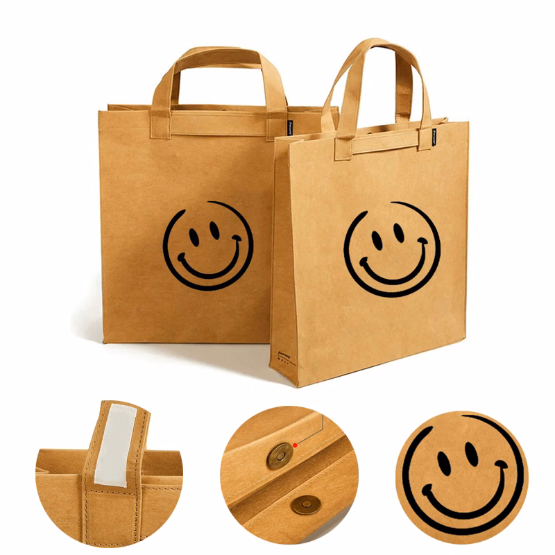 Washable Kraft Paper Tote Gift Shopping Bag