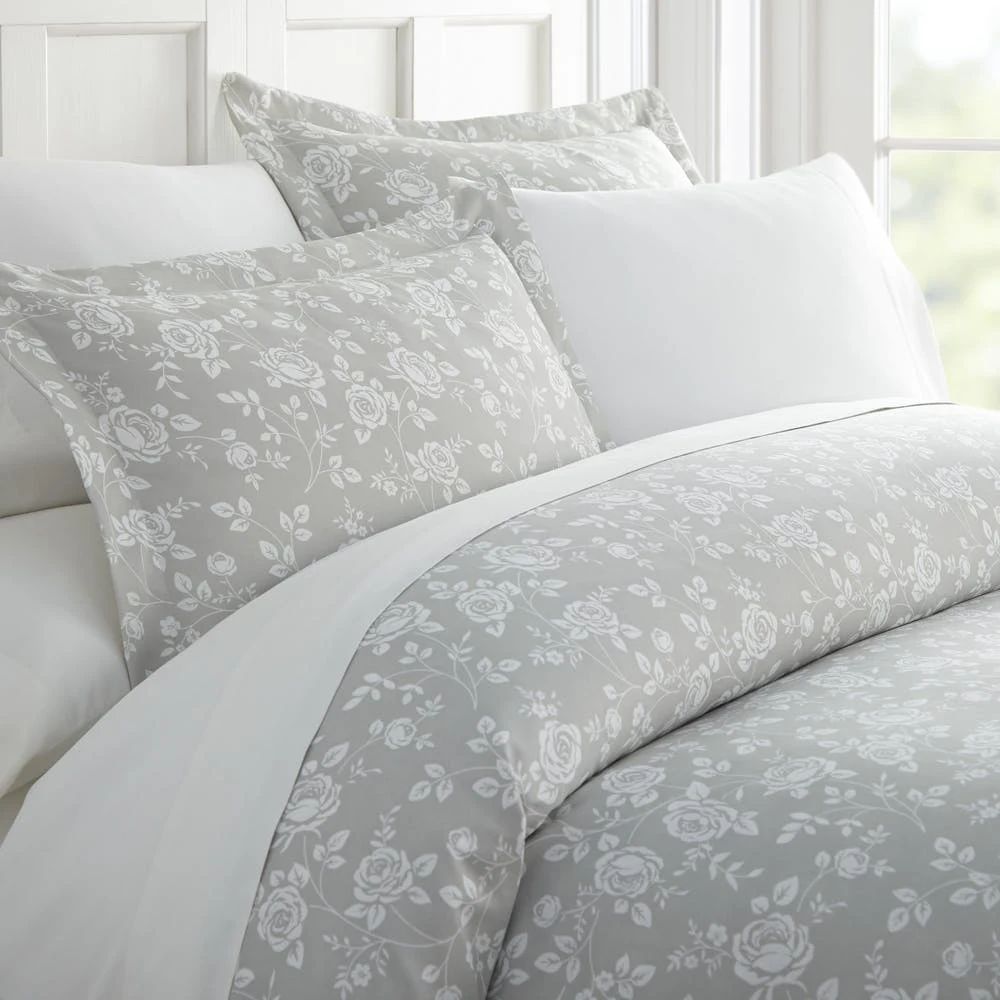 Duvet Cover Sets - Gray Rose Queen 3 Piece 1