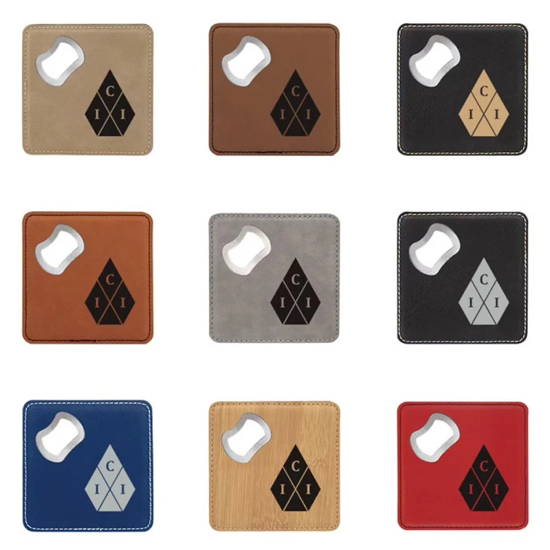 Square Leatherette Coaster w/ Bottle Opener 1