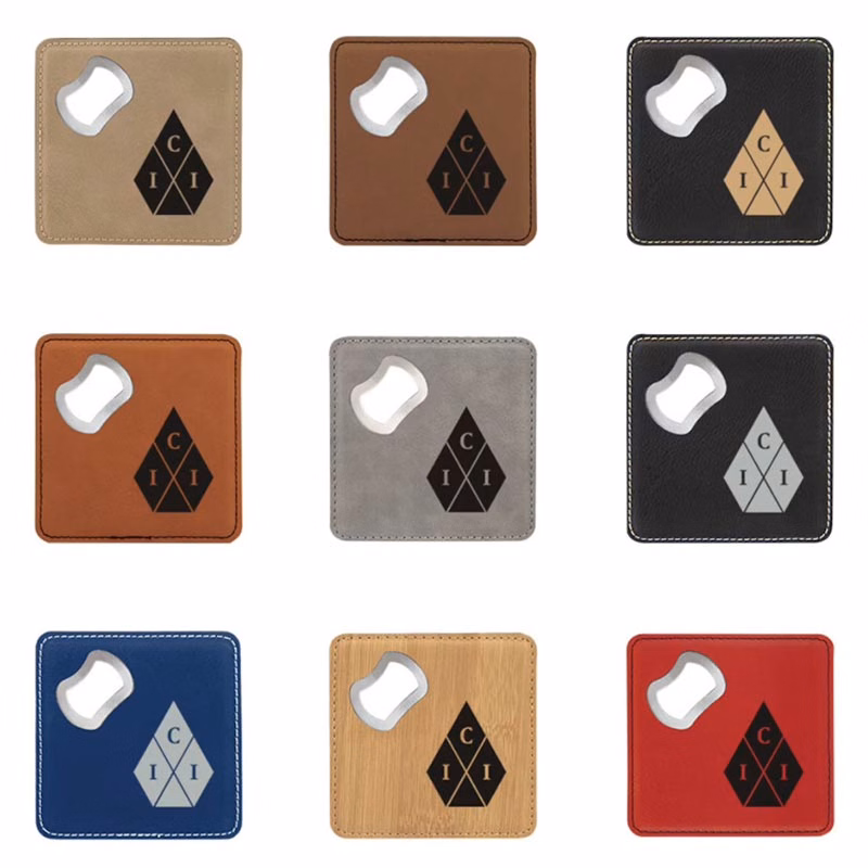 Square Leatherette Coaster w/ Bottle Opener