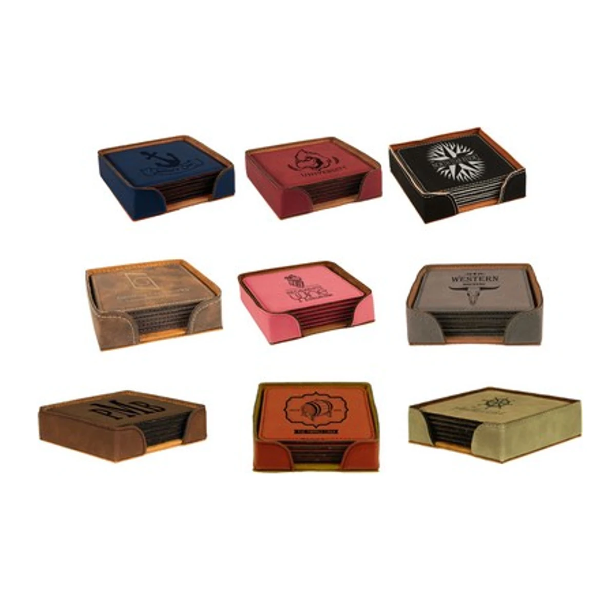 4"x4" Square Laserable Leatherette Set of 6 Coasters Laser Engraved 1