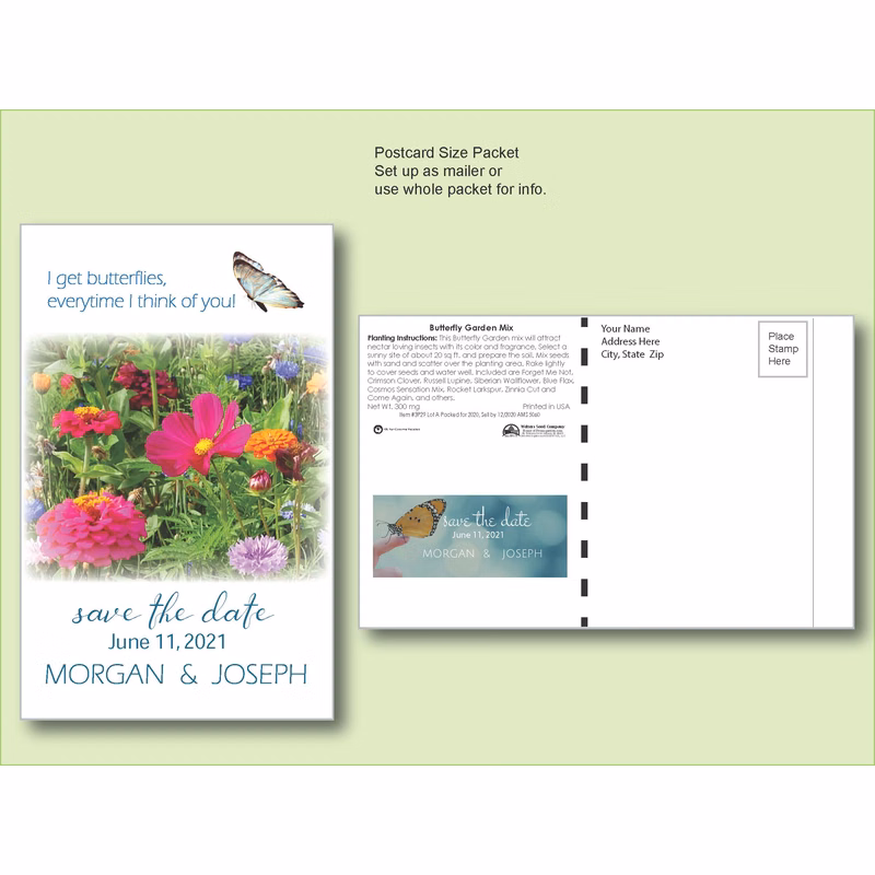 Butterfly Mix Flower Seed Packet - Postcard Mailer Size 4" x 6.5"
