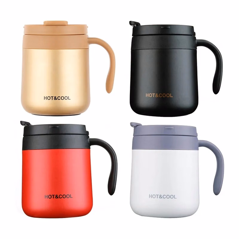 Double Wall Vacuum Reusable Coffee Cup with Handle,12oz.
