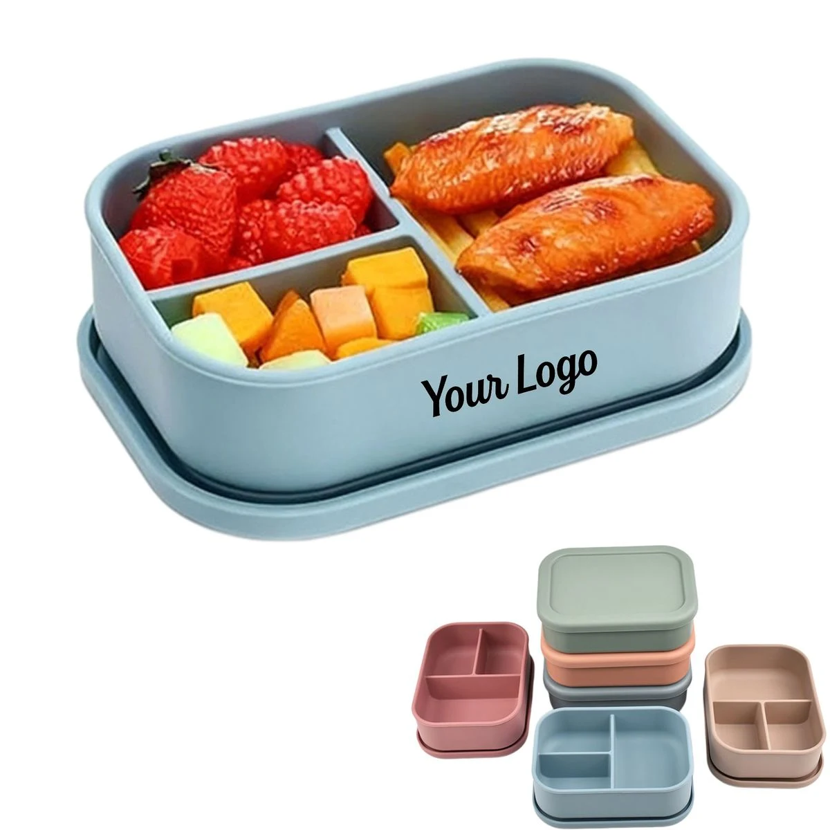 Silicone Compartment Bento Box with Cover 1