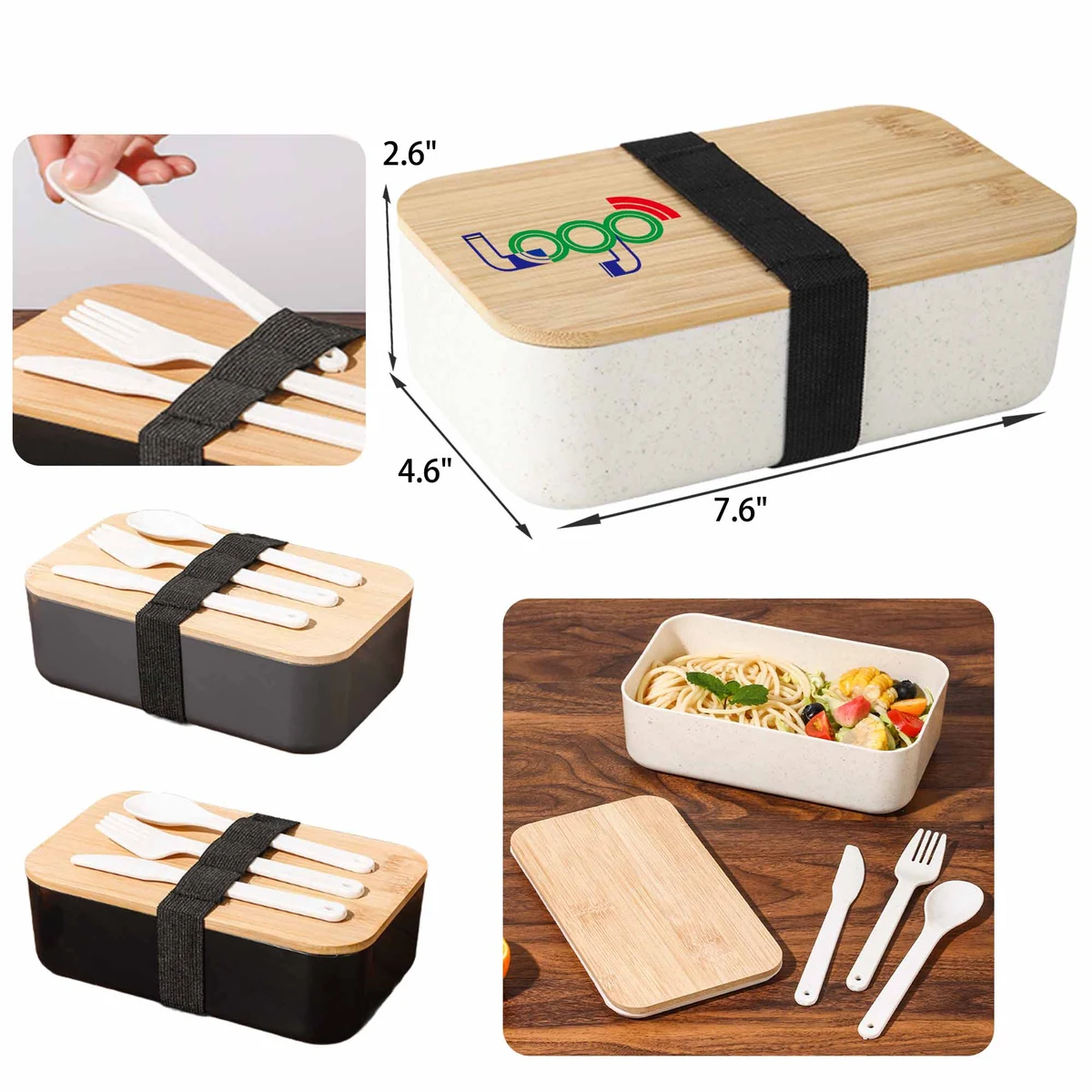 Portable Bamboo Bento Lunch Box With Tableware 1