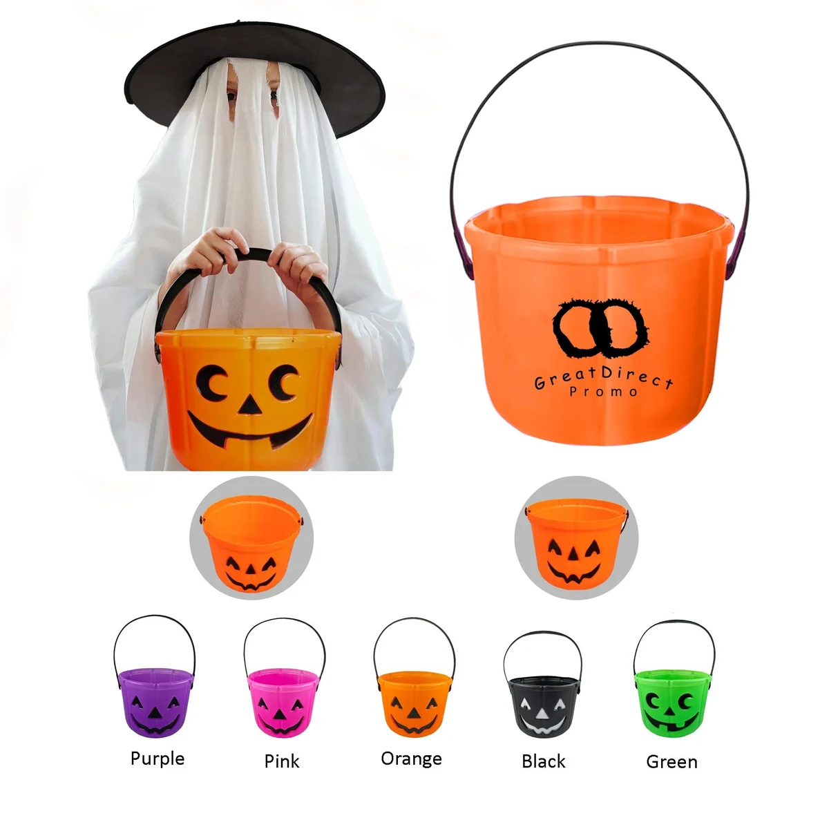 Halloween Plastic Pumpkin Bucket 7"L x 5.5"W 1