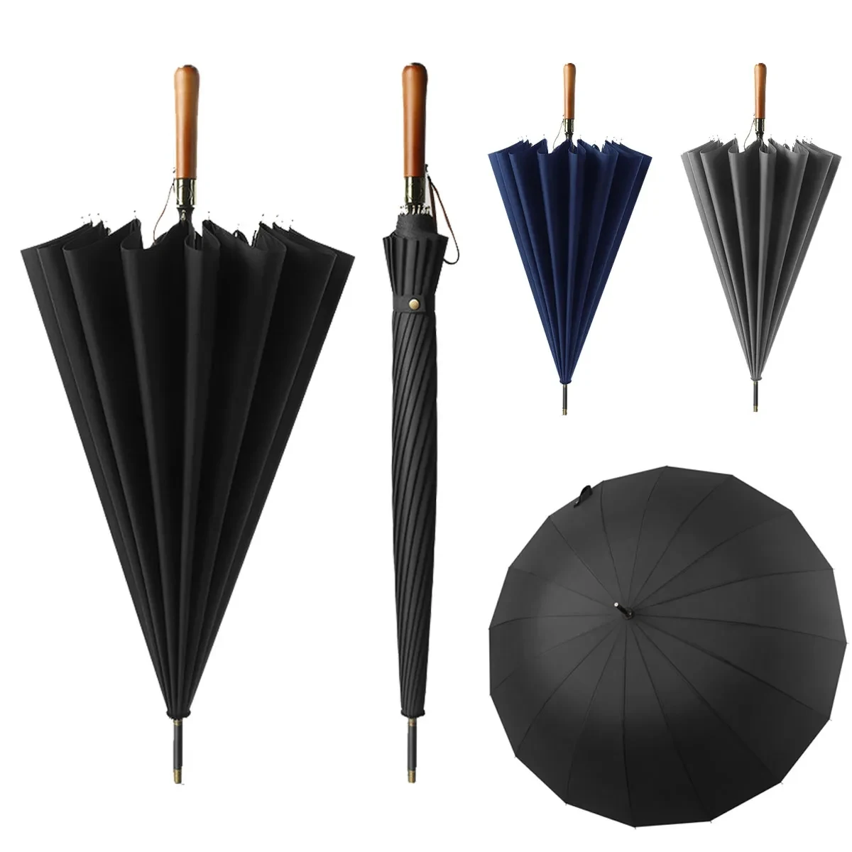 Auto Open Luxurious Vintage Wooden Handle Golf Umbrella 1