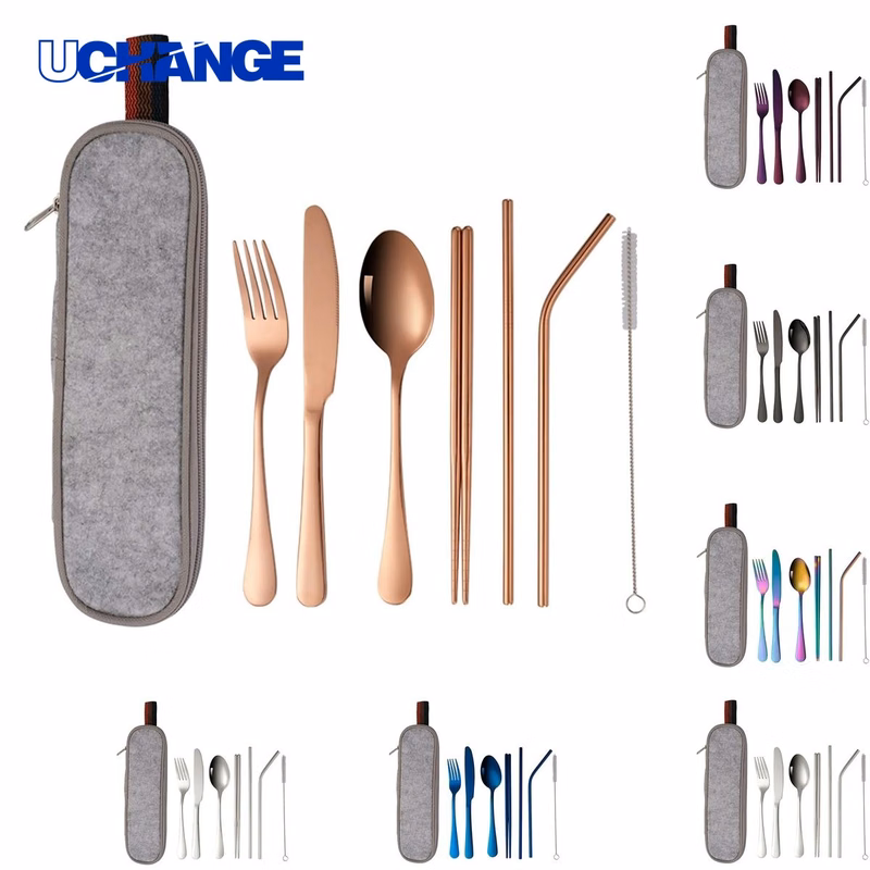 Stainless Steel Cutlery Set in Felt Bag for Travel