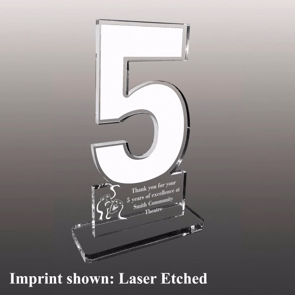 Number Five Shaped Acrylic Award - Laser Etched