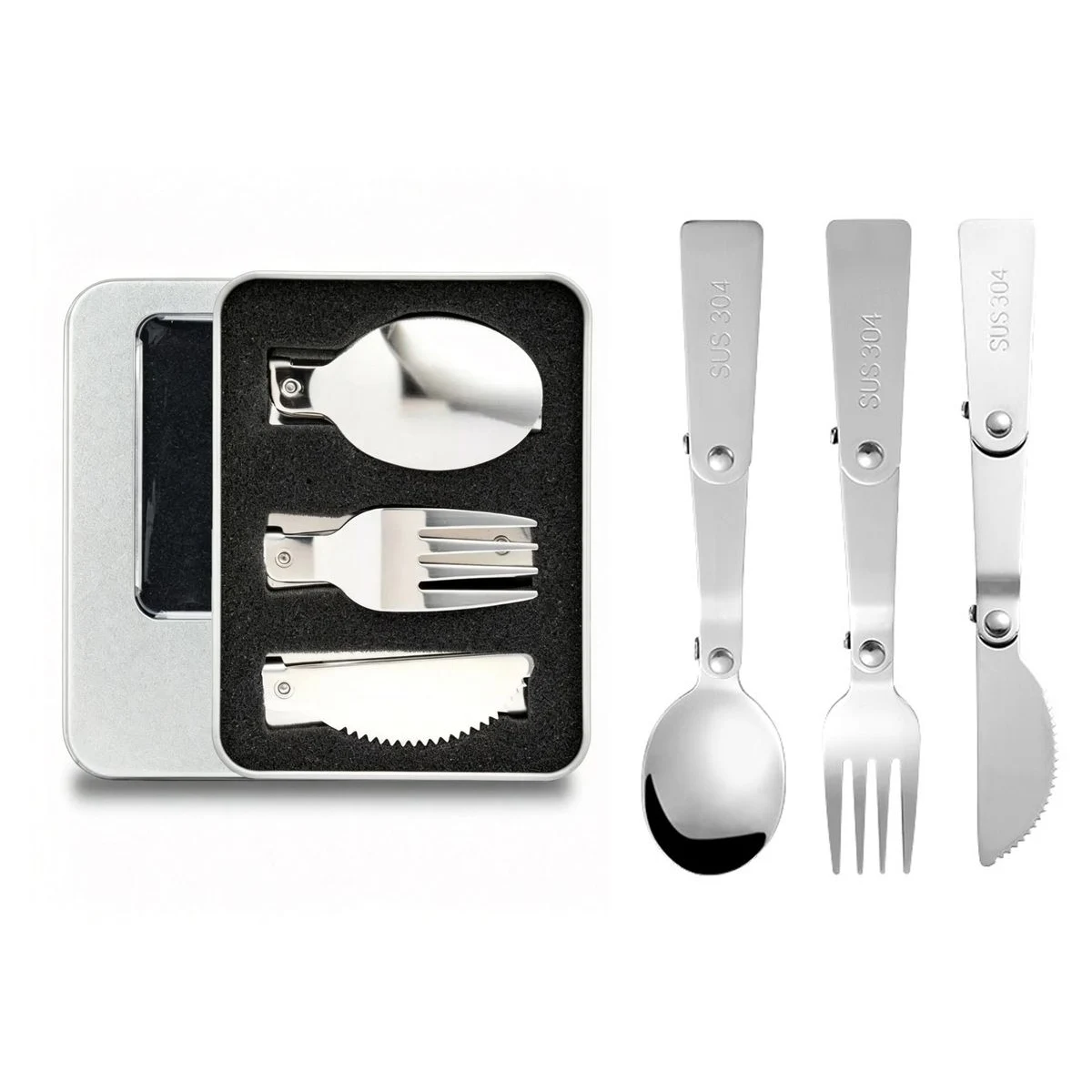 3 Piece Stainless Steel Cutlery Set in Metal Case 1