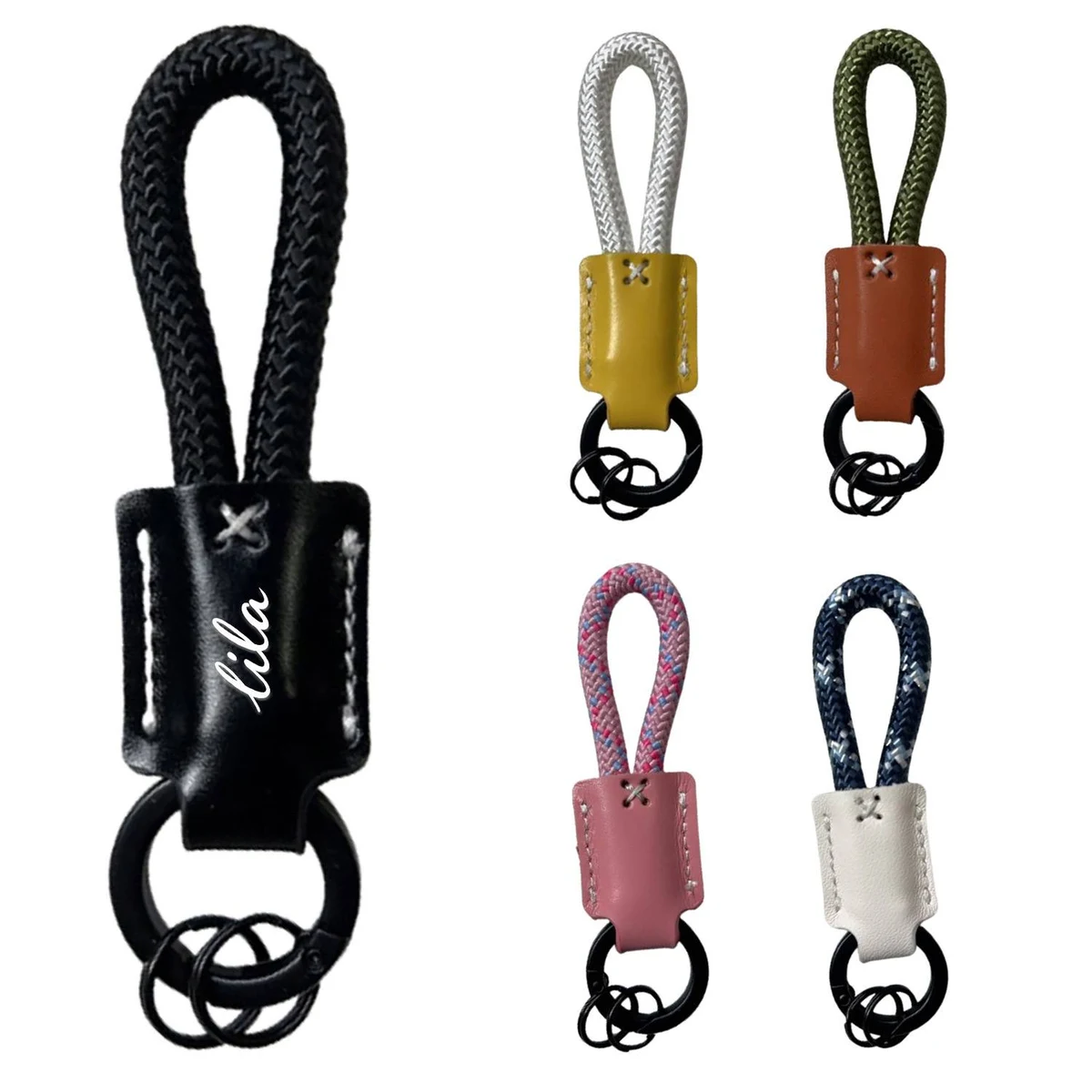 Double Rings Handmade Leather Keychain 1