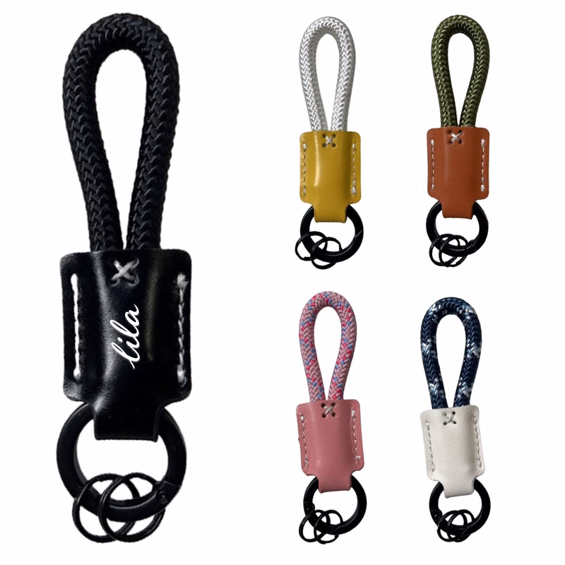 Double Rings Handmade Leather Keychain