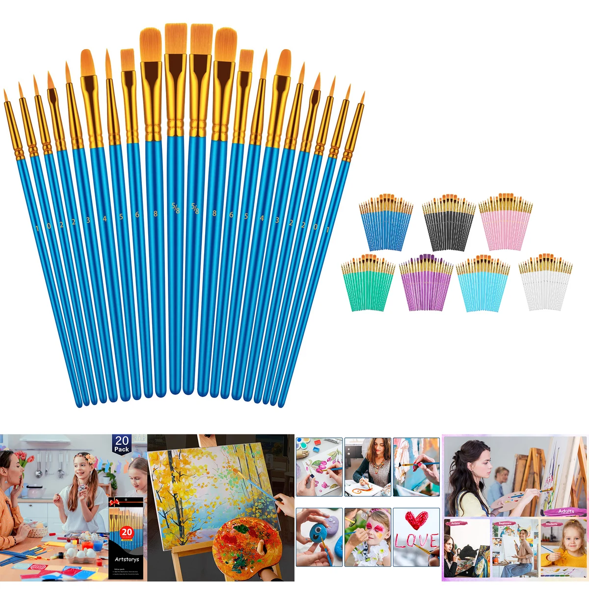 20 Pcs Paint Brushes Set 1