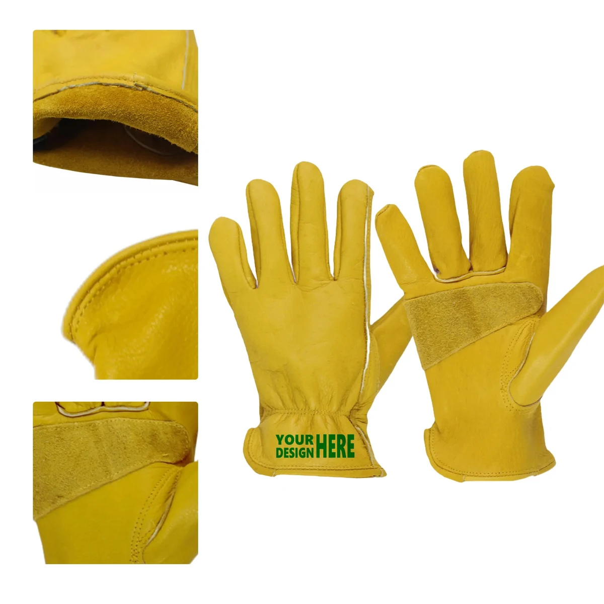 MOQ50 Yellow Cowhide Leather Work Gloves 1